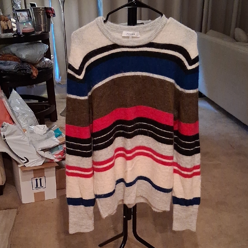 Frame Denim Colorful Striped Crewneck Sweater
